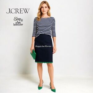 J.Crew NWT navy pencil skirt with Kelly green scallop trim *shop@iamwarrior